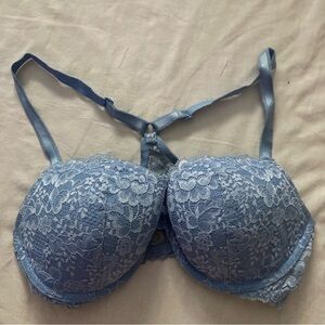 Victoria's Secret Front Clasp Racerback Lace Bra Size 34 D Blue